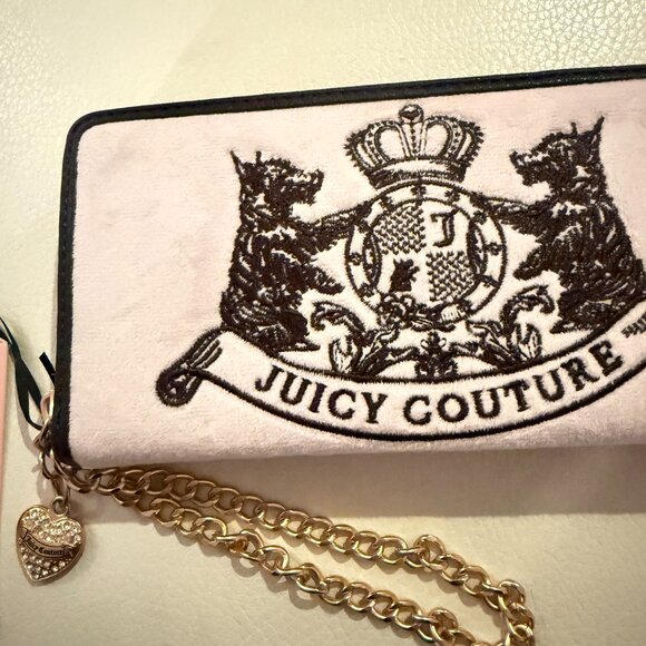NWT JUICY COUTURE SCOTTIE DOG LARGE ZIP AROUND WRISTLET WALLET PINK VELOUR - Picture 2 of 6